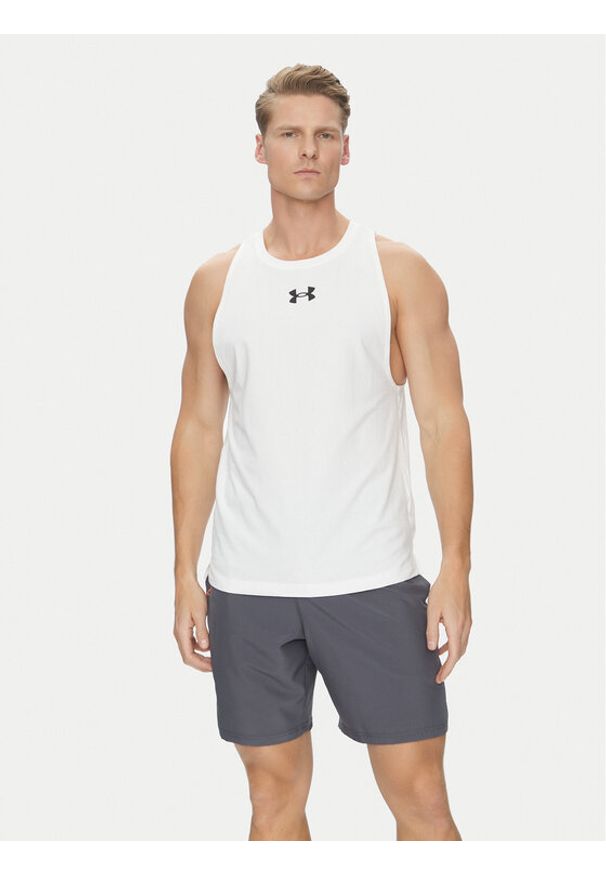 Under Armour Tank top Zone 1361901 Biały Loose Fit. Kolor: biały. Materiał: bawełna, syntetyk