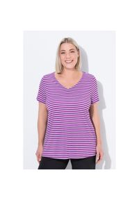 ULLA POPKEN - Damskie Koszulka funkcyjna prążkowanie klasyczny krój dekolt w serek rękaw 1/2. Typ kołnierza: dekolt w serek. Kolekcja: plus size. Kolor: fioletowy. Materiał: poliester, materiał, wiskoza. Sport: turystyka piesza #1