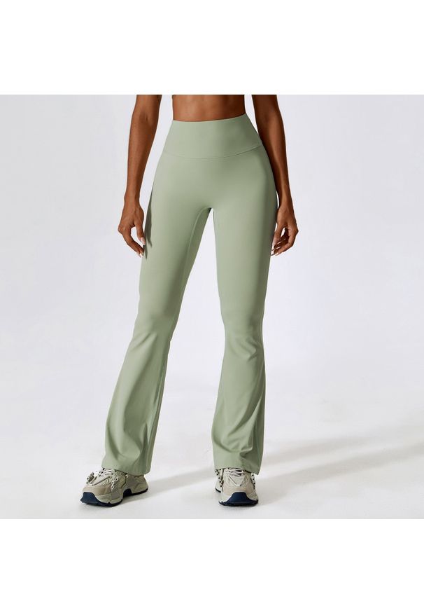 Intica - Spodnie treningowe z elastycznego materiału z wysokim stanem Oksun. Stan: podwyższony. Kolor: zielony. Materiał: materiał. Sport: fitness