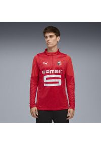 Puma - Męska bluza treningowa z zamkiem 1/4 Stade Rennais F.C. PUMA Red Silver Metallic. Kolor: czerwony, szary, wielokolorowy. Sport: piłka nożna