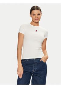 Tommy Jeans T-Shirt DW0DW20463 Biały Slim Fit. Kolor: biały. Materiał: bawełna