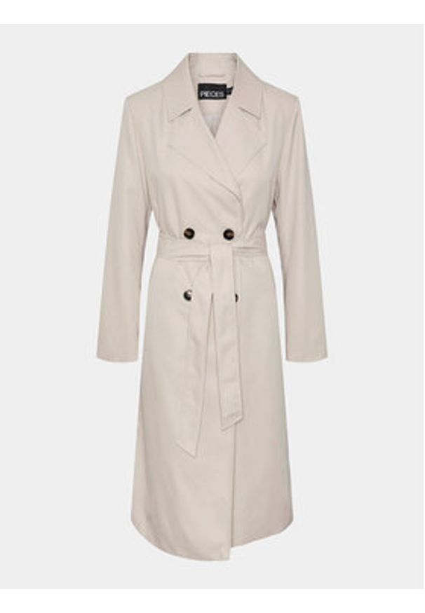 Pieces Trencz Scarlett 17146474 Beżowy Regular Fit. Kolor: beżowy. Materiał: syntetyk