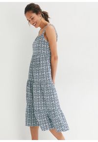 bonprix - Sukienka bawełniana midi z falbanami. Kolor: niebieski. Materiał: bawełna. Długość: midi