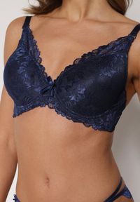 Born2be - Granatowy Klasyczny Biustonosz Zdobiony Koronką Idarodia. Kolor: niebieski. Materiał: koronka. Wzór: koronka, aplikacja #3