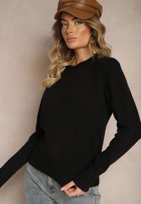 Renee - Czarny Klasyczny Sweter Porttina. Okazja: na co dzień, na spotkanie biznesowe. Kolor: czarny. Materiał: jeans. Długość rękawa: długi rękaw. Długość: długie. Styl: klasyczny #5