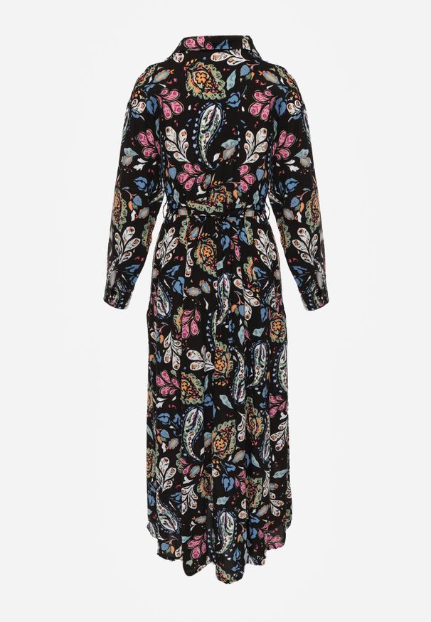 Born2be - Czarna Sukienka z Wiskozy o Koszulowym Kroju Galanthe. Kolor: czarny. Materiał: wiskoza. Długość rękawa: długi rękaw. Wzór: kolorowy. Typ sukienki: koszulowe. Długość: maxi