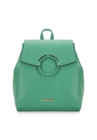 Wittchen - Damski plecak z kółkiem na klapie. Kolor: zielony. Materiał: skóra ekologiczna. Wzór: paski, kolorowy. Styl: etno, casual, elegancki #1