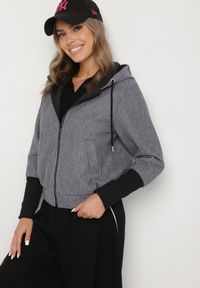 Born2be - Szara Kurtka z Kapturem Ozdobnymi Rękawami i Ściągaczem w Pasie Tulorelle. Okazja: na co dzień. Typ kołnierza: kaptur. Kolor: szary. Materiał: jeans. Styl: casual