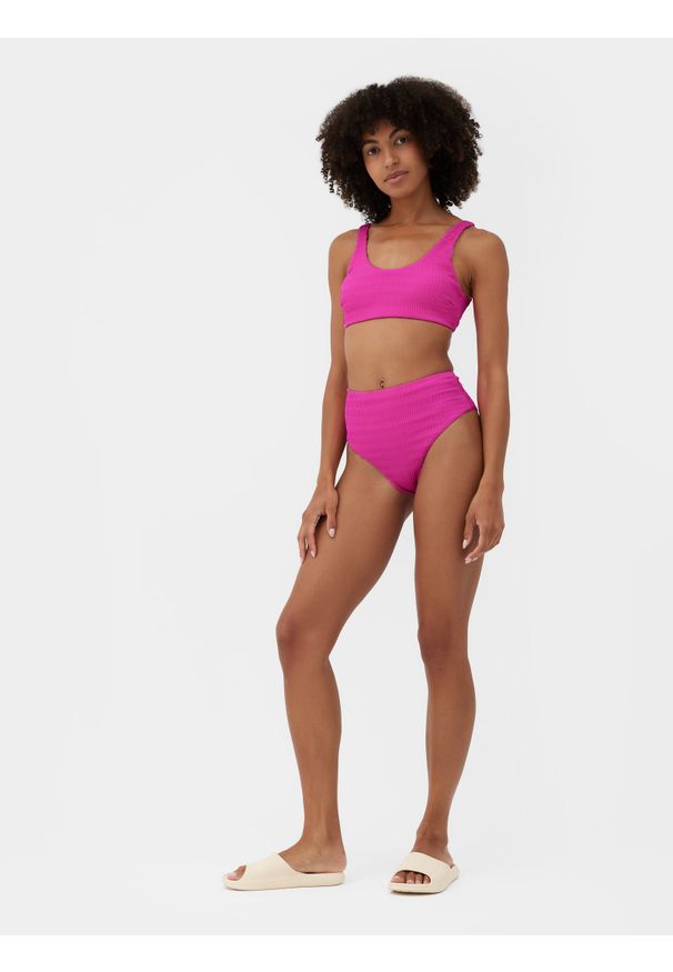 4f - 4F Dół od bikini z materiałów z recyklingu damski S. Stan: podwyższony. Kolor: różowy. Materiał: materiał
