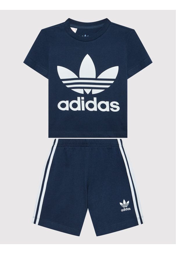 Adidas - adidas Komplet t-shirt i szorty sportowe Trefoil HK7482 Granatowy Regular Fit. Kolor: niebieski. Materiał: bawełna