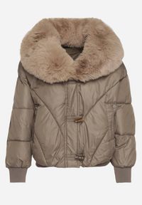 Born2be - Ciemnozielona Pikowana Kurtka o Pudełkowym Kroju z Kapturem z Futerkiem Rivitta. Okazja: na co dzień, na spotkanie biznesowe, do pracy. Typ kołnierza: kaptur. Kolor: zielony. Materiał: futro. Wzór: aplikacja, paski. Styl: casual, biznesowy, elegancki, klasyczny #3