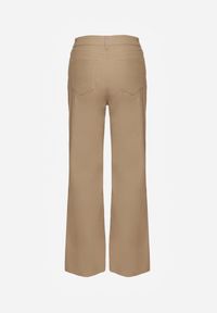 Renee - Beżowe Spodnie Woskowane o Szerokim Kroju High Waist Sezila. Okazja: na co dzień. Stan: podwyższony. Kolor: beżowy. Styl: casual #7