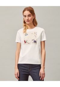 Tory Burch - TORY BURCH - Biały t-shirt z haftem. Okazja: na co dzień. Kolor: biały. Wzór: haft. Styl: klasyczny, casual #1