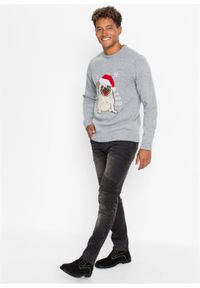 Sweter z bożonarodzeniowym motywem bonprix jasnoszary melanż. Kolor: szary. Materiał: dzianina. Wzór: melanż #5