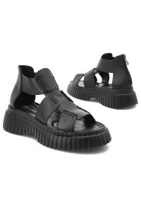 Sandały damskie Armodo, skórzane eleganckie rzymianki na grubej podeszwie z zakrytą piętą, czarne, 1510-1269. Okazja: na co dzień. Zapięcie: rzepy. Kolor: czarny. Materiał: skóra. Wzór: paski. Sezon: lato. Styl: elegancki #2