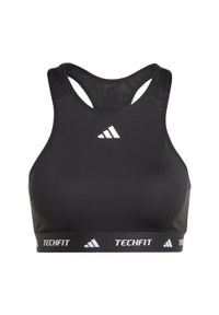 Adidas - Biustonosz Techfit Medium-Support High-Neck. Kolor: czarny. Materiał: materiał. Technologia: Techfit (Adidas). Sport: fitness