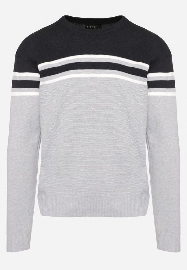 Born2be - Jasnoszary Sweter z Bawełną o Prostym Kroju w Paski Inarise. Okazja: na spotkanie biznesowe, do pracy, na co dzień. Kolor: szary. Materiał: bawełna. Długość rękawa: długi rękaw. Długość: długie. Wzór: paski. Styl: biznesowy, casual, elegancki