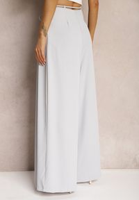 Renee - Jasnoniebieskie Szerokie Spodnie High Waist Zapinane na Suwak z Wiązaniem w Talii Vikonnia. Okazja: na co dzień. Stan: podwyższony. Kolor: niebieski. Styl: klasyczny, elegancki, casual #3