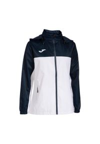 Kurtka tenisowa damska Joma Montreal Raincoat. Typ kołnierza: kaptur. Kolor: biały, wielokolorowy, niebieski. Materiał: materiał. Sport: tenis