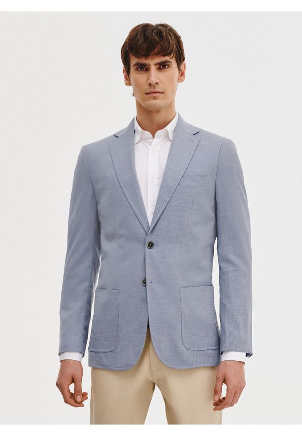 Pako Lorente - PAKO LORENTE – Niebieska marynarka męska. Kolor: niebieski. Materiał: poliester, wiskoza, elastan. Wzór: gładki. Sezon: wiosna