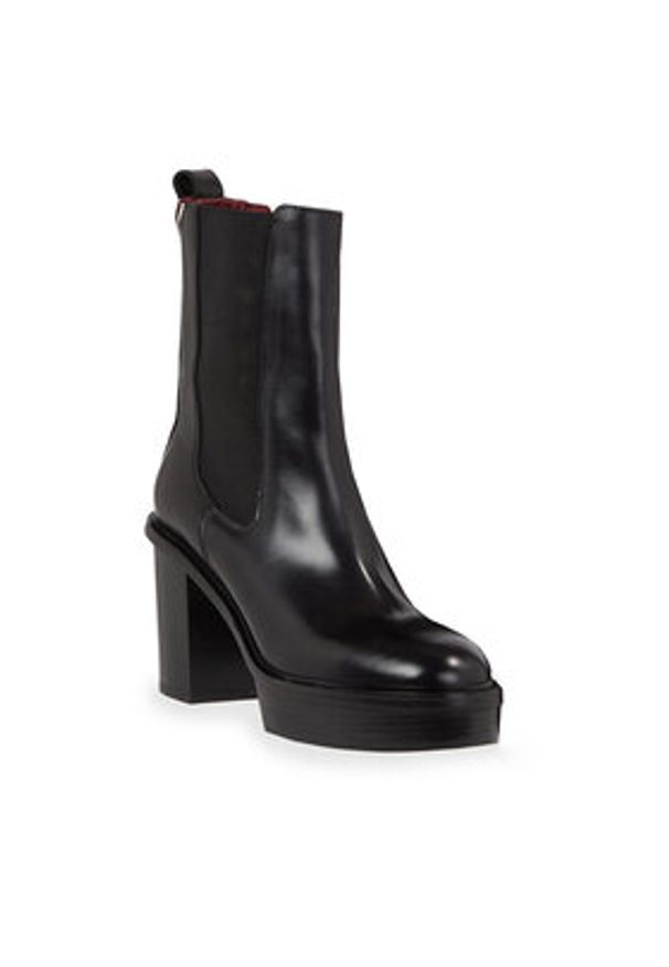 TOMMY HILFIGER - Tommy Hilfiger Botki Elevated Plateau Chelsea Bootie FW0FW07542 Czarny. Kolor: czarny. Materiał: skóra