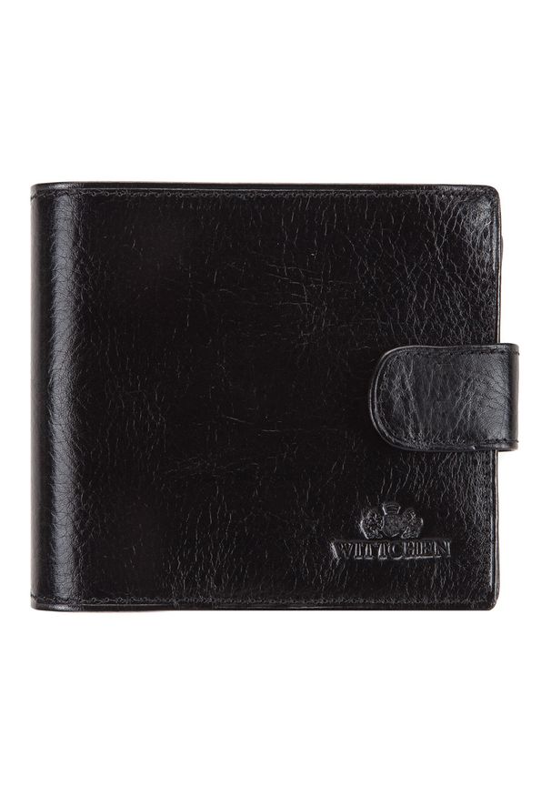 Wittchen - Męski portfel skórzany zapinany na napę czarno-złoty. Kolor: złoty, czarny, wielokolorowy. Materiał: skóra