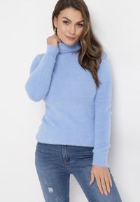 Born2be - Niebieski Elastyczny Golf z Puszystej Tkaniny z Wełną Doulcet. Typ kołnierza: golf. Kolekcja: plus size. Kolor: niebieski. Materiał: tkanina, wełna #5