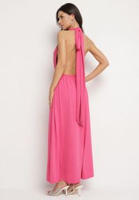 Born2be - Fuksjowa Koktajlowa Sukienka Multiway z Wiskozą i Wiązaniem na Szyi Lilazza. Okazja: na imprezę. Typ kołnierza: dekolt w kształcie V. Kolor: różowy. Materiał: wiskoza. Typ sukienki: rozkloszowane. Styl: wizytowy #3