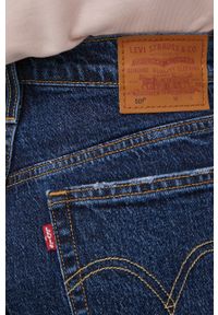 Levi's® - Levi's szorty jeansowe damskie kolor granatowy gładkie high waist. Okazja: na spotkanie biznesowe, na co dzień. Stan: podwyższony. Kolor: niebieski. Materiał: jeans. Wzór: gładki. Styl: biznesowy, casual #3