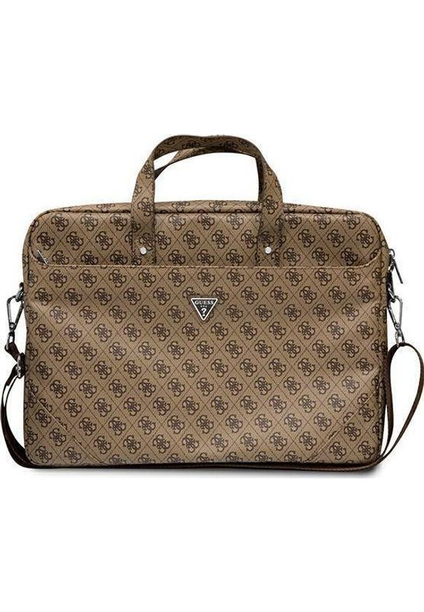 Torba Guess Saffiano 4G Traingle Logo brązowa 16" (GUE002442). Kolor: brązowy