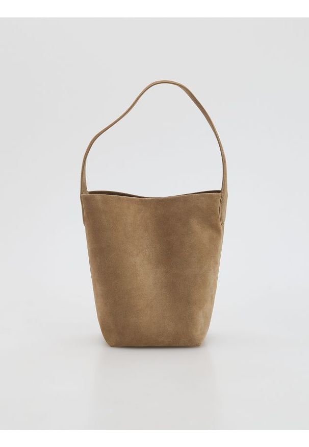 Reserved - LADIES` HANDBAG - beżowy. Kolor: beżowy. Materiał: skórzane