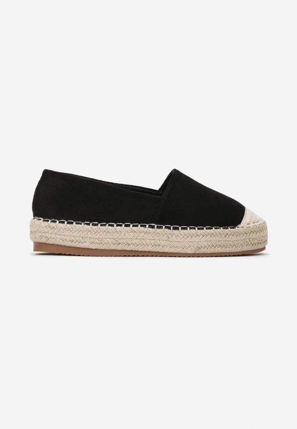 Born2be - Czarne Espadryle Thaxie. Wysokość cholewki: przed kostkę. Nosek buta: okrągły. Zapięcie: bez zapięcia. Kolor: czarny. Szerokość cholewki: normalna. Wzór: gładki. Obcas: na platformie. Styl: boho