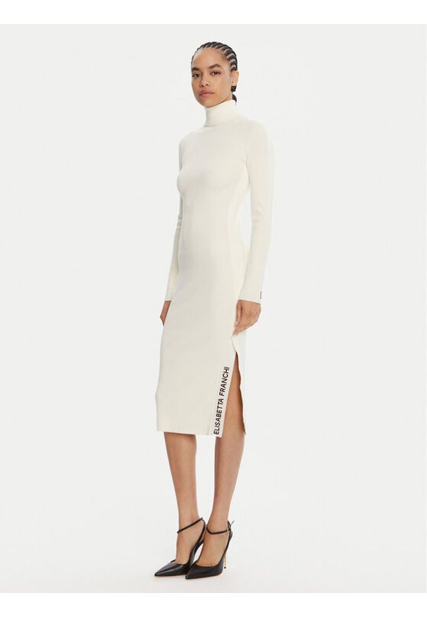 Elisabetta Franchi Sukienka dzianinowa AM-03S-56E2-V390 Écru Slim Fit. Materiał: wiskoza