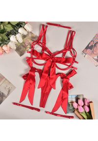 Intica - Komplet bielizny z kokardami i regulowanymi ramiączkami Chrysa. Kolor: czerwony. Materiał: materiał #1