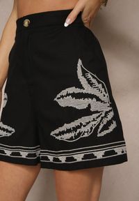 Renee - Czarne Szorty High Waist z Bawełny Zdobione Haftem Filianira. Okazja: na co dzień. Stan: podwyższony. Kolor: czarny. Materiał: bawełna. Wzór: haft, aplikacja. Sezon: lato. Styl: casual, elegancki