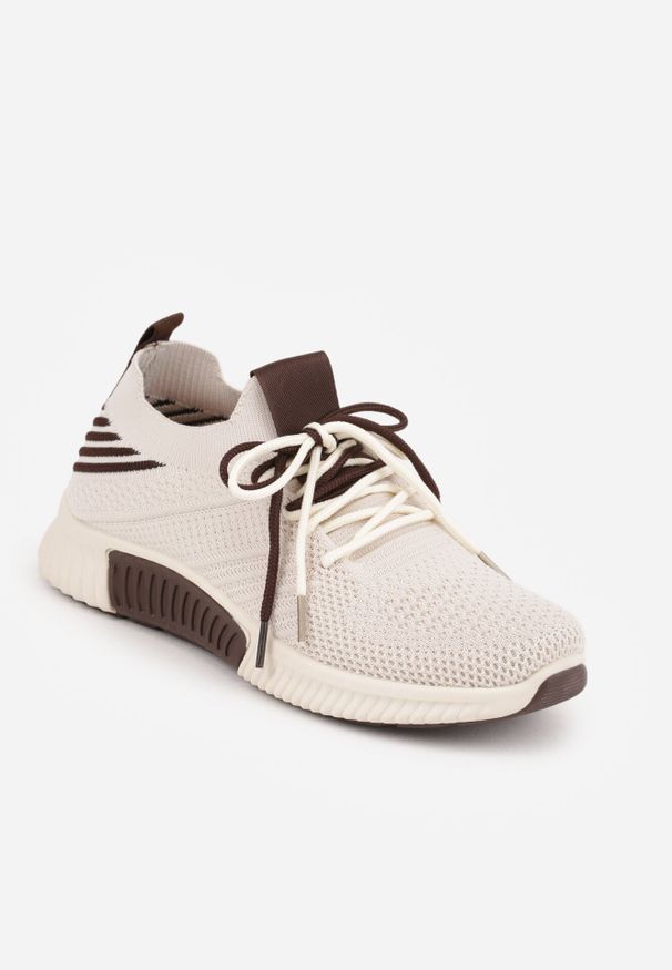 Born2be - Beżowe Sneakersy z Podwójnym Sznurowaniem Fontarin. Okazja: na co dzień. Kolor: beżowy. Materiał: jeans