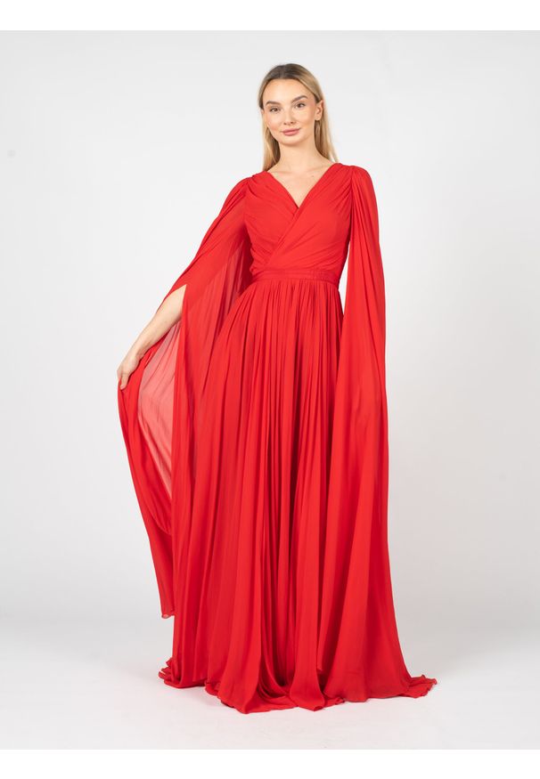 Pinko Suknia "Mandarino" | 1N13HQ Z949 | Kobieta | Czerwony. Kolor: czerwony. Materiał: wiskoza. Typ sukienki: rozkloszowane, kopertowe. Styl: elegancki, wizytowy