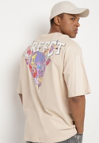 Born2be - Beżowa Bawełniana Koszulka T-shirt z Krótkim Rękawem Ozdobiony Nadrukami Citara. Kolor: beżowy. Materiał: bawełna. Długość rękawa: krótki rękaw. Długość: krótkie. Wzór: aplikacja, nadruk. Styl: klasyczny #3