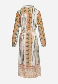 Born2be - Beżowa Sukienka Koszulowa z Mozaikowym Wzorem i Wiązanym Paskiem Lilimea. Kolor: beżowy. Materiał: tkanina. Typ sukienki: koszulowe #6