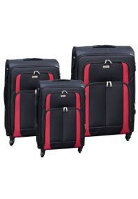 Zestaw trzech walizek Peterson PTN 5209-SET czerwono-czarny. Kolor: wielokolorowy, czerwony, czarny. Materiał: materiał