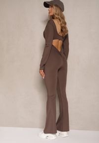 Renee - Brązowy Kombinezon Bodycon z Usztywnianymi Miseczkami i Wycięciami na Plecach Calinori. Kolor: brązowy. Materiał: tkanina #5