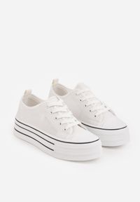 Born2be - Białe Trampki na Grubej Podeszwie z Plecioną Cholewką Nalivera. Okazja: na co dzień. Kolor: biały. Materiał: skóra, jeans. Szerokość cholewki: normalna. Styl: casual, rockowy #7