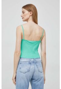 Calvin Klein Jeans top damski kolor turkusowy. Kolor: zielony. Materiał: materiał, dzianina, prążkowany, wiskoza. Długość rękawa: na ramiączkach #3