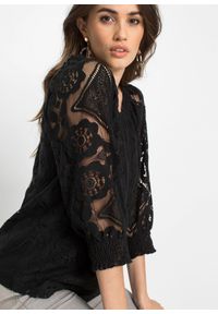 bonprix - Shirt z koronką. Kolor: czarny. Materiał: koronka. Wzór: koronka