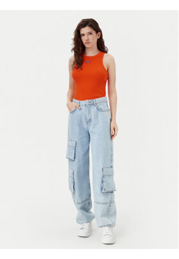 Hugo - HUGO Top Easy 50508857 Pomarańczowy Slim Fit. Kolor: pomarańczowy. Materiał: bawełna