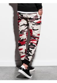 Ombre Clothing - Spodnie męskie joggery P997 - moro/czerwone - L. Kolor: czerwony. Materiał: bawełna, elastan. Wzór: moro #4