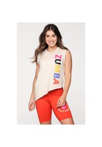 ZUMBA WEAR - Koszulka sportowa damska Zumba Wear is Life asymetryczna z krótkim rękawem. Kolor: beżowy. Materiał: bawełna. Długość rękawa: krótki rękaw. Długość: krótkie #1