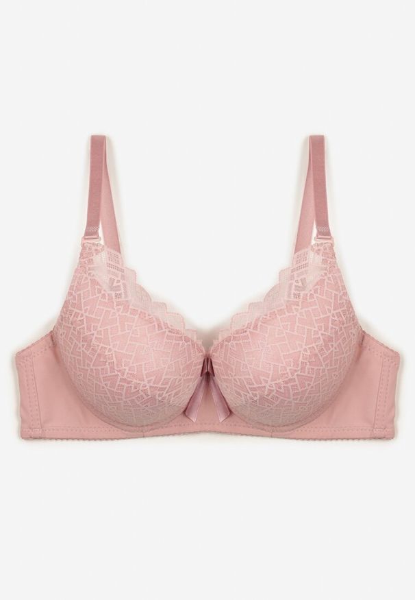 Renee - Różowy Biustonosz Push Up z Koronką i Regulowanymi Ramiączkami Tiavara. Kolor: różowy. Materiał: koronka. Rodzaj stanika: push-up. Wzór: koronka
