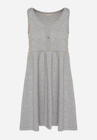 Born2be - Jasnoszara Sukienka o Rozkloszowanym Kroju na Szerokich Ramiączkach z Guzikami Jenovira. Okazja: na co dzień. Kolor: szary. Długość rękawa: na ramiączkach. Styl: casual #3