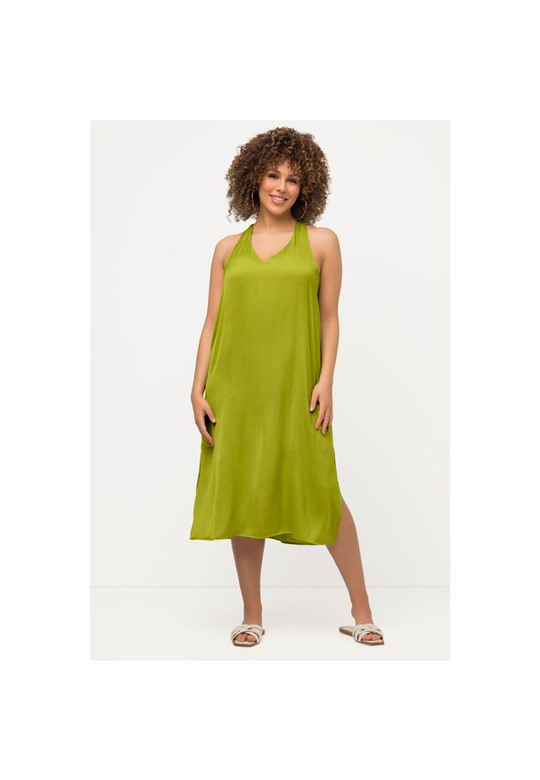 ULLA POPKEN - Damskie Sukienka mini krój trapezowy dekolt w szpic bez rękawów. Kolekcja: plus size. Kolor: zielony. Materiał: poliester, materiał. Długość rękawa: bez rękawów. Typ sukienki: trapezowe. Styl: sportowy. Długość: mini